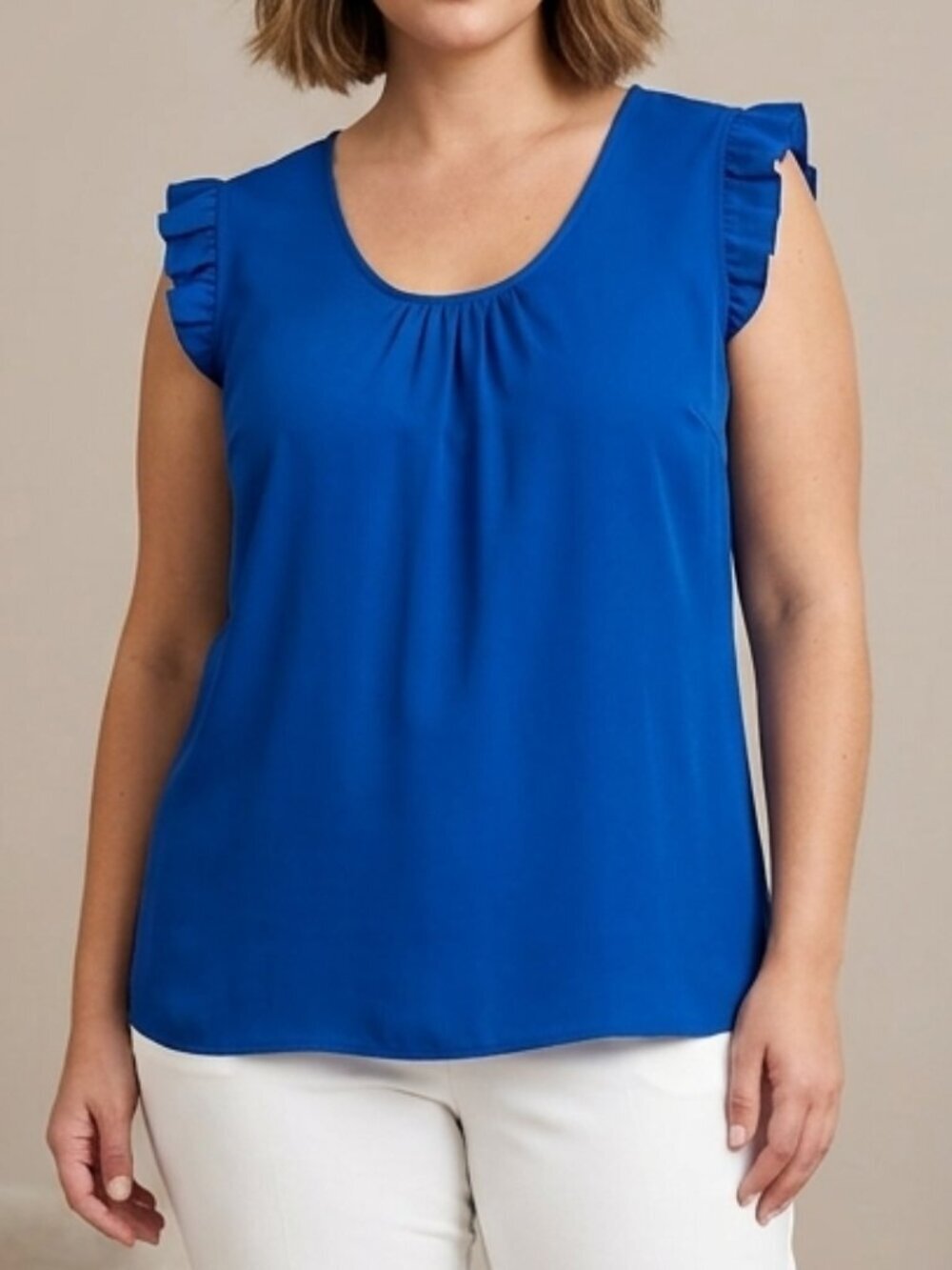 New York & Company Royal Blue Ruffle Cap Sleeve Blouse
